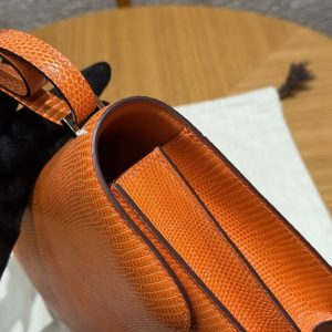 Hermes Constance 19 CM Bag Handmade In Lizard Leather from South Africa Silver Hardware 93 Orange - Image 10