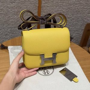 Hermes Constance 19 CM Bag Handmade In Epsom Calfskin Leather Silver Hardware 9O Jaune Naples