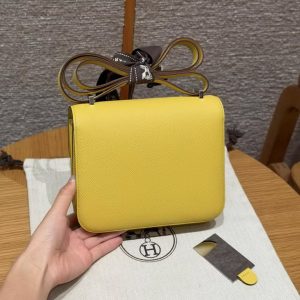 Hermes Constance 19 CM Bag Handmade In Epsom Calfskin Leather Silver Hardware 9O Jaune Naples - Image 2
