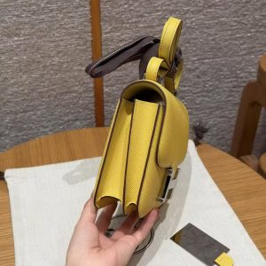 Hermes Constance 19 CM Bag Handmade In Epsom Calfskin Leather Silver Hardware 9O Jaune Naples - Image 21