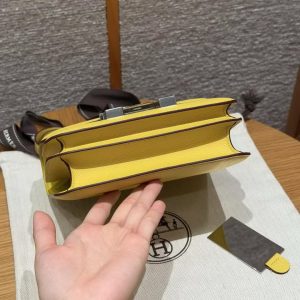 Hermes Constance 19 CM Bag Handmade In Epsom Calfskin Leather Silver Hardware 9O Jaune Naples - Image 19