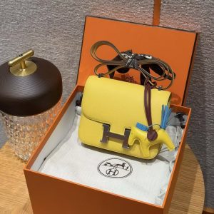 Hermes Constance 19 CM Bag Handmade In Epsom Calfskin Leather Silver Hardware 9O Jaune Naples - Image 14