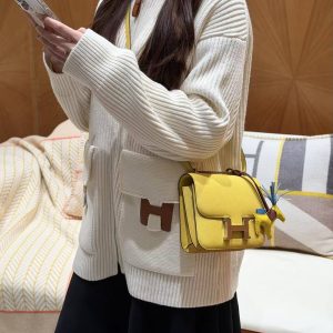 Hermes Constance 19 CM Bag Handmade In Epsom Calfskin Leather Silver Hardware 9O Jaune Naples - Image 5