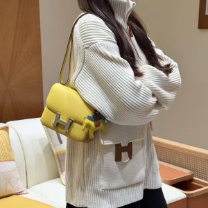 Hermes Constance 19 CM Bag Handmade In Epsom Calfskin Leather Silver Hardware 9O Jaune Naples - Image 4