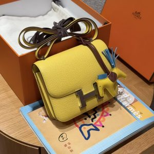 Hermes Constance 19 CM Bag Handmade In Epsom Calfskin Leather Silver Hardware 9O Jaune Naples - Image 3