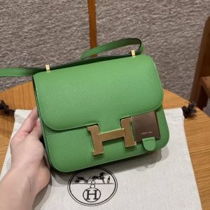 Hermes Constance 19 CM Bag Handmade In Epsom Calfskin Leather Gold Hardware A8 Vert Yucca