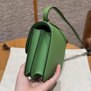 Hermes Constance 19 CM Bag Handmade In Epsom Calfskin Leather Gold Hardware A8 Vert Yucca - Image 19
