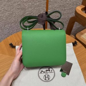 Hermes Constance 19 CM Bag Handmade In Epsom Calfskin Leather Silver Hardware A8 Vert Yucca - Image 2