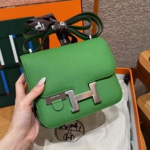 Hermes Constance 19 CM Bag Handmade In Epsom Calfskin Leather Silver Hardware A8 Vert Yucca - Image 12