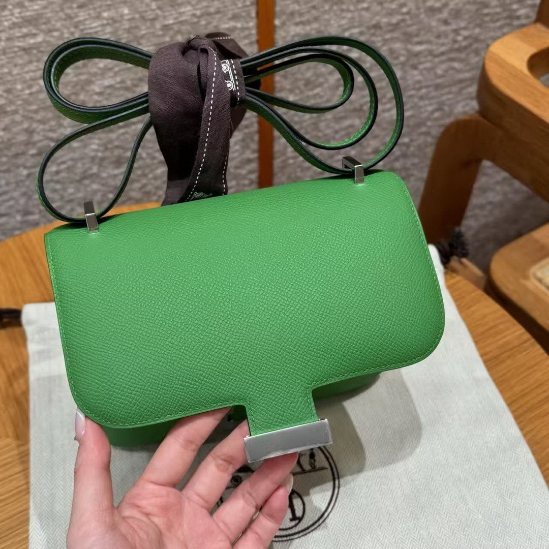 Hermes Constance 19 CM Bag Handmade In Epsom Calfskin Leather Silver Hardware A8 Vert Yucca - Image 11