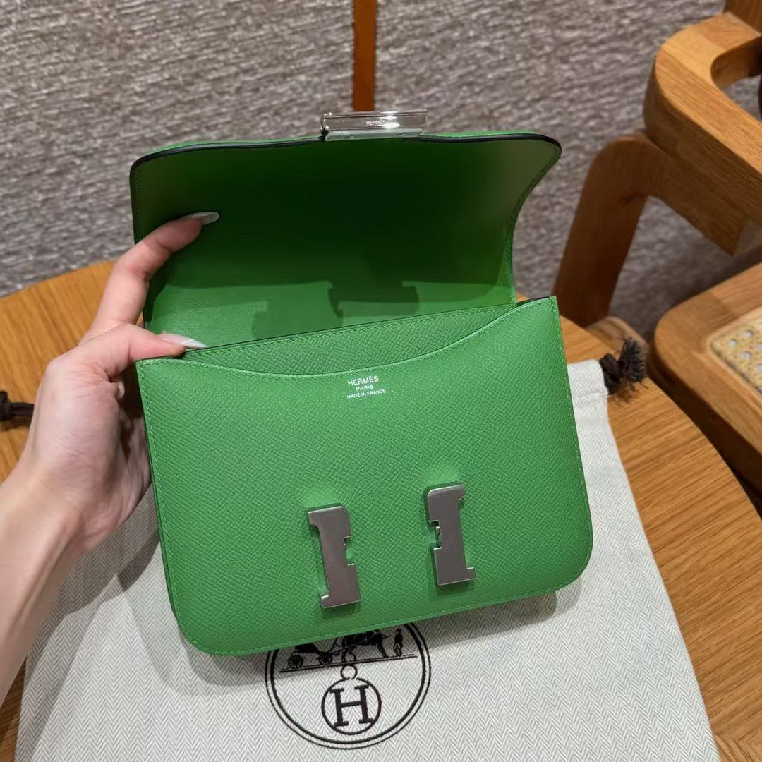 Hermes Constance 19 CM Bag Handmade In Epsom Calfskin Leather Silver Hardware A8 Vert Yucca - Image 10