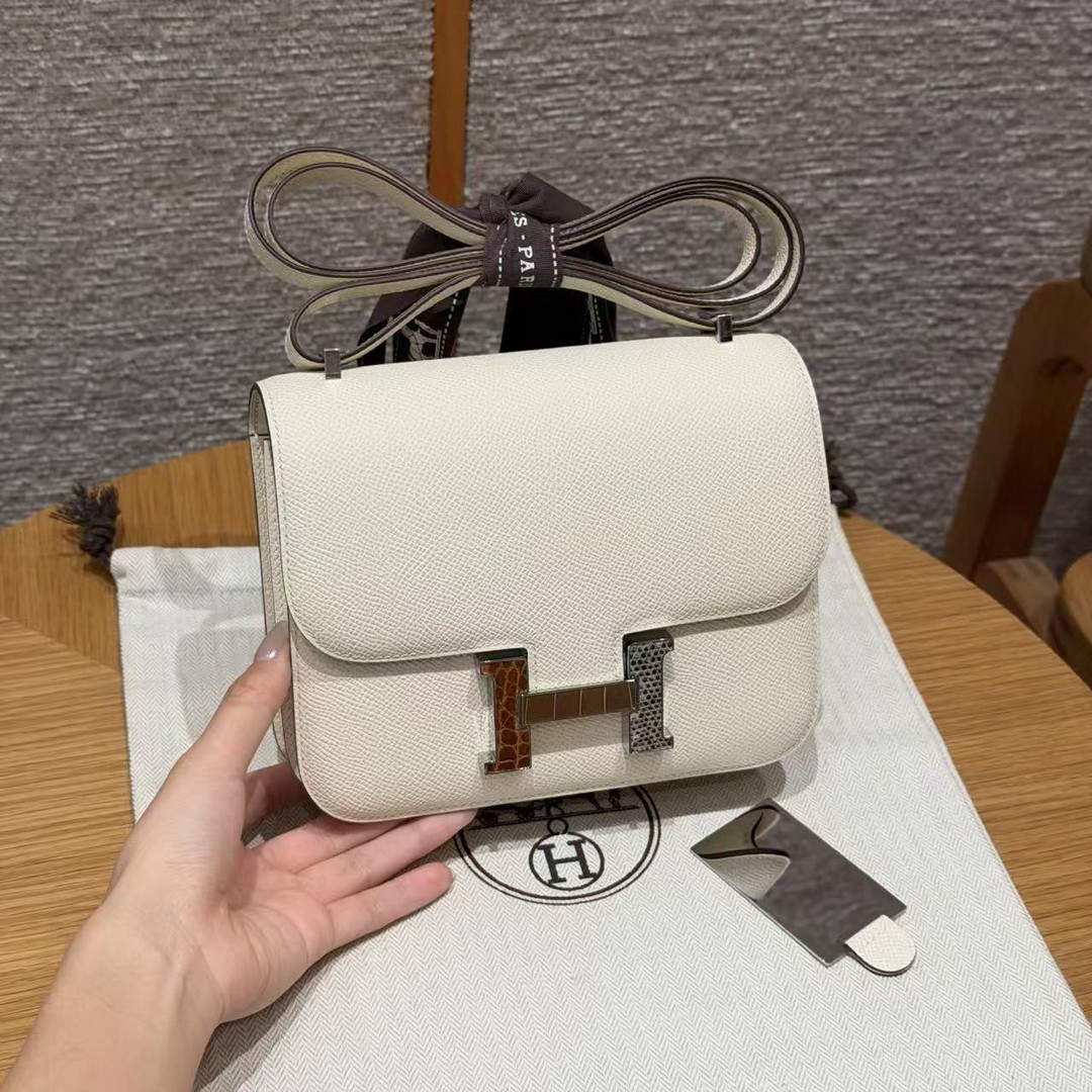 Hermes Constance 19 CM Bag I2 Nata Handmade In Epsom Calfskin Leather Enamel Fittings Hardware