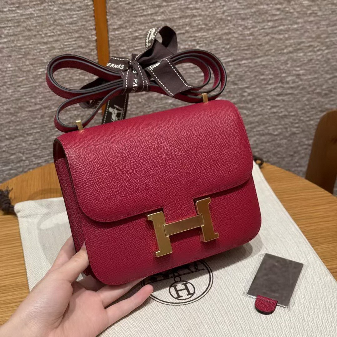 Hermes Constance 19 CM Bag Handmade In Epsom Calfskin Leather Gold Hardware K1 Rouge Grenat