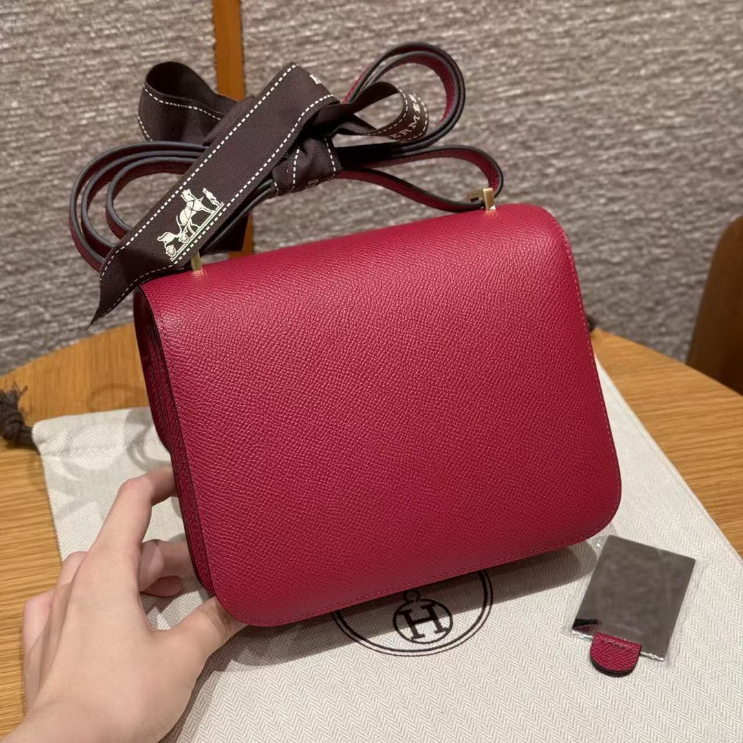 Hermes Constance 19 CM Bag Handmade In Epsom Calfskin Leather Gold Hardware K1 Rouge Grenat - Image 2