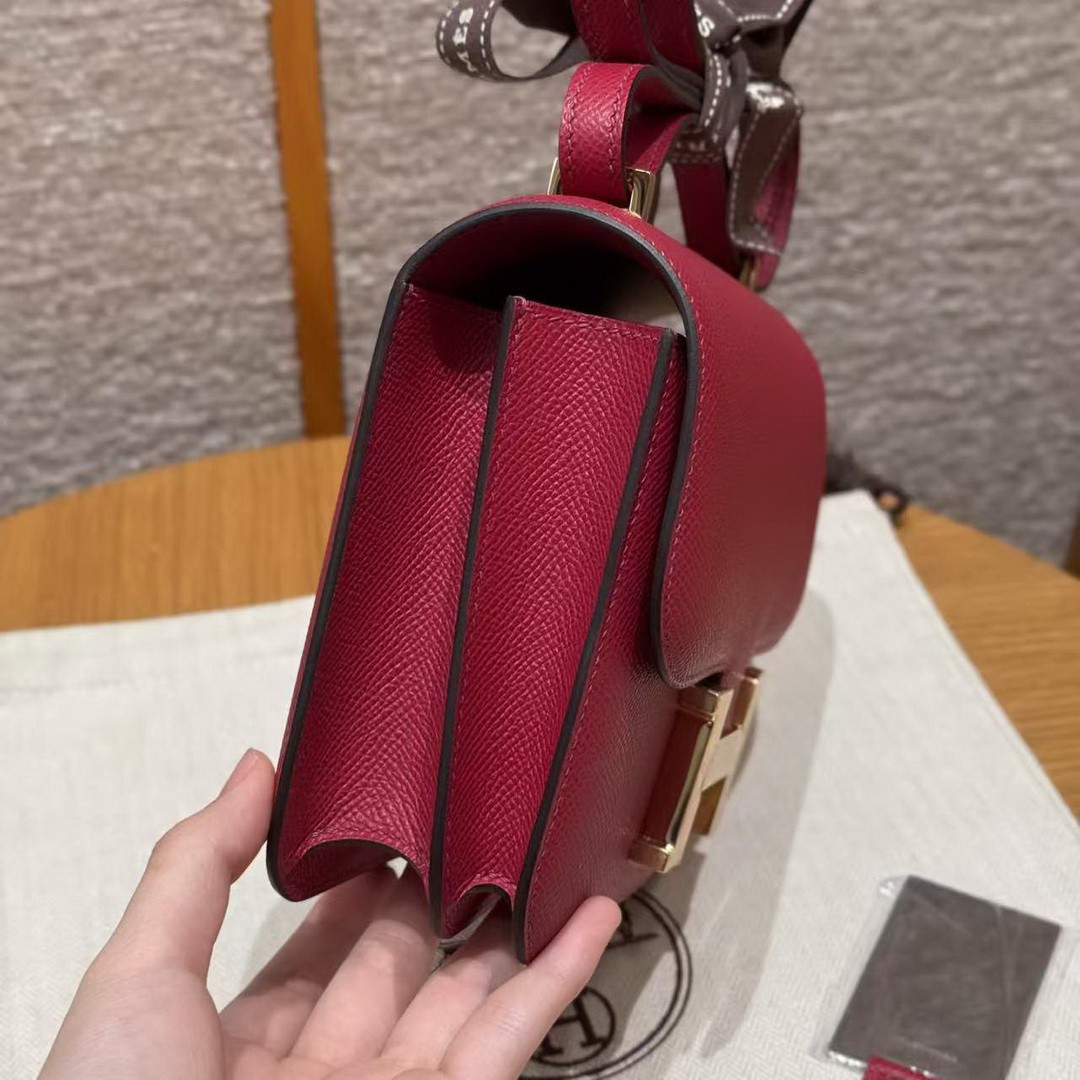 Hermes Constance 19 CM Bag Handmade In Epsom Calfskin Leather Gold Hardware K1 Rouge Grenat - Image 19