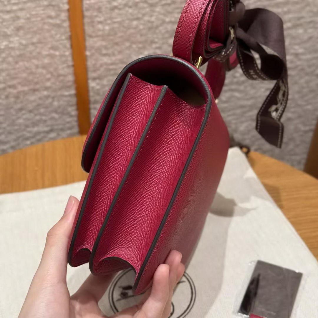 Hermes Constance 19 CM Bag Handmade In Epsom Calfskin Leather Gold Hardware K1 Rouge Grenat - Image 18