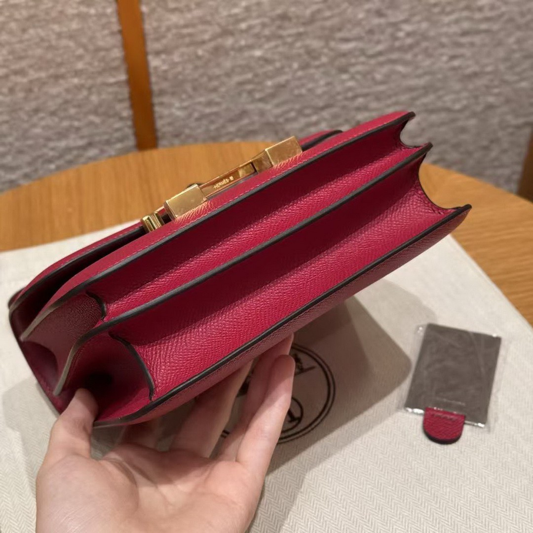 Hermes Constance 19 CM Bag Handmade In Epsom Calfskin Leather Gold Hardware K1 Rouge Grenat - Image 17