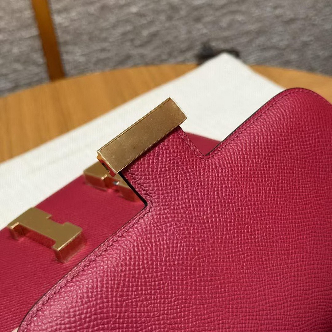 Hermes Constance 19 CM Bag Handmade In Epsom Calfskin Leather Gold Hardware K1 Rouge Grenat - Image 16