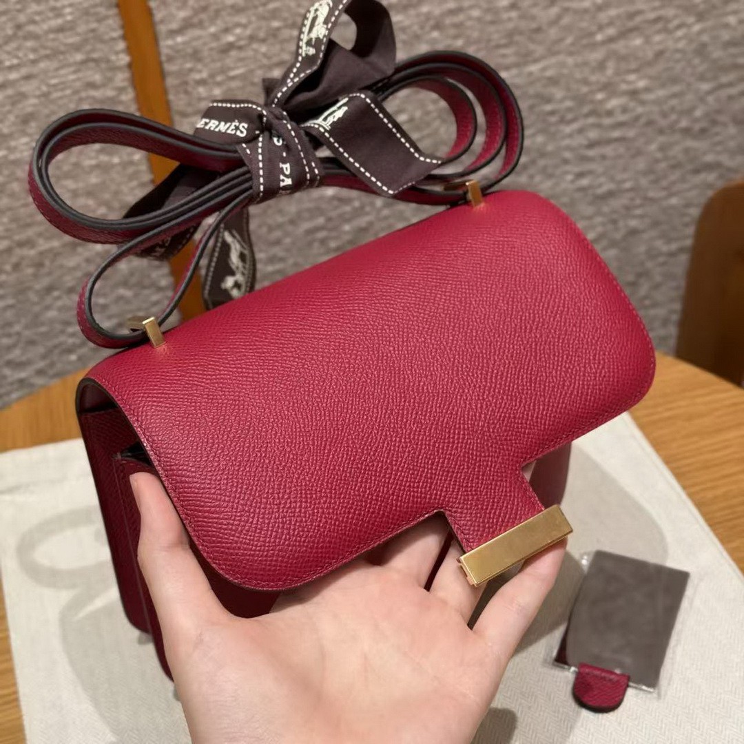 Hermes Constance 19 CM Bag Handmade In Epsom Calfskin Leather Gold Hardware K1 Rouge Grenat - Image 12