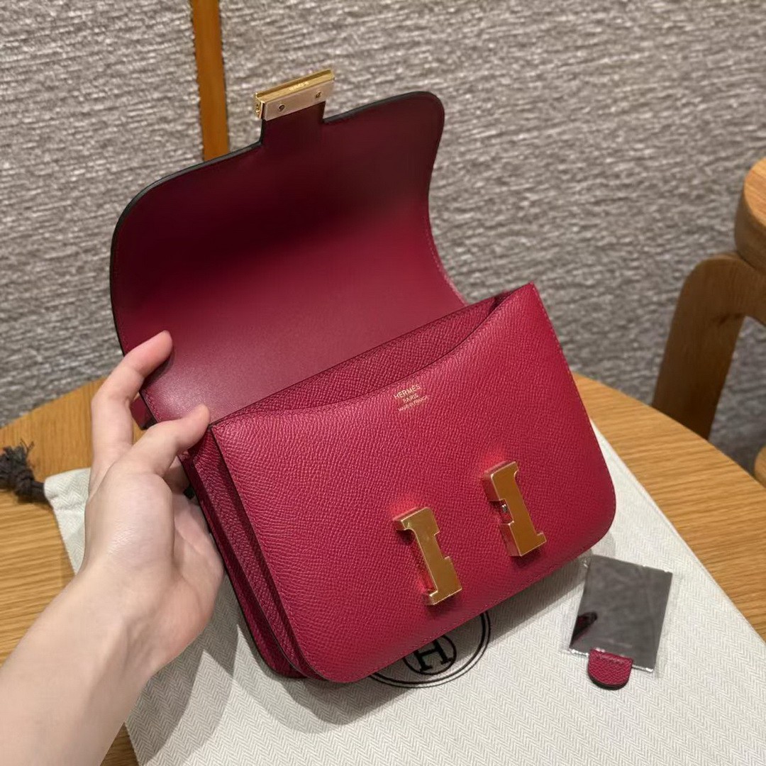 Hermes Constance 19 CM Bag Handmade In Epsom Calfskin Leather Gold Hardware K1 Rouge Grenat - Image 10