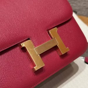 Hermes Constance 19 CM Bag Handmade In Epsom Calfskin Leather Gold Hardware K1 Rouge Grenat - Image 9