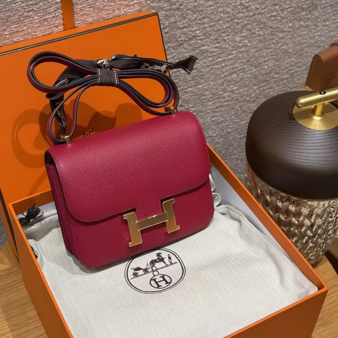 Hermes Constance 19 CM Bag Handmade In Epsom Calfskin Leather Gold Hardware K1 Rouge Grenat - Image 3