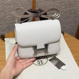 Hermes Constance 19 CM Bag Handmade In Epsom Calfskin Leather Silver Hardware M4 Girs Pale