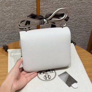 Hermes Constance 19 CM Bag Handmade In Epsom Calfskin Leather Silver Hardware M4 Girs Pale - Image 2