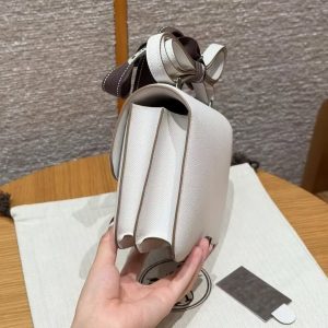 Hermes Constance 19 CM Bag Handmade In Epsom Calfskin Leather Silver Hardware M4 Girs Pale - Image 19
