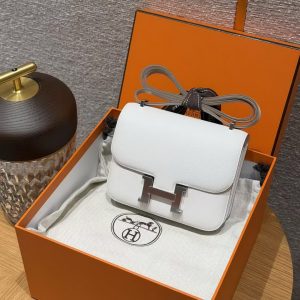 Hermes Constance 19 CM Bag Handmade In Epsom Calfskin Leather Silver Hardware M4 Girs Pale - Image 13