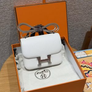 Hermes Constance 19 CM Bag Handmade In Epsom Calfskin Leather Silver Hardware M4 Girs Pale - Image 12