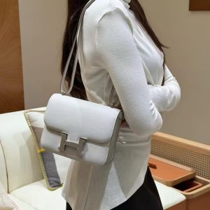 Hermes Constance 19 CM Bag Handmade In Epsom Calfskin Leather Silver Hardware M4 Girs Pale - Image 4