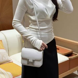 Hermes Constance 19 CM Bag Handmade In Epsom Calfskin Leather Silver Hardware M4 Girs Pale - Image 3
