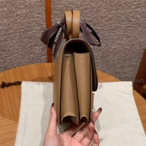 Hermes Constance 19 CM Bag Handmade In Chèvre Calfskin Leather Rose Gold Hardware OM Chai - Image 17