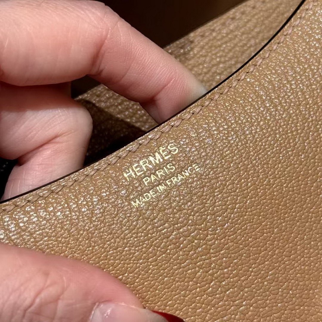 Hermes Constance 19 CM Bag Handmade In Chèvre Calfskin Leather Rose Gold Hardware OM Chai - Image 15