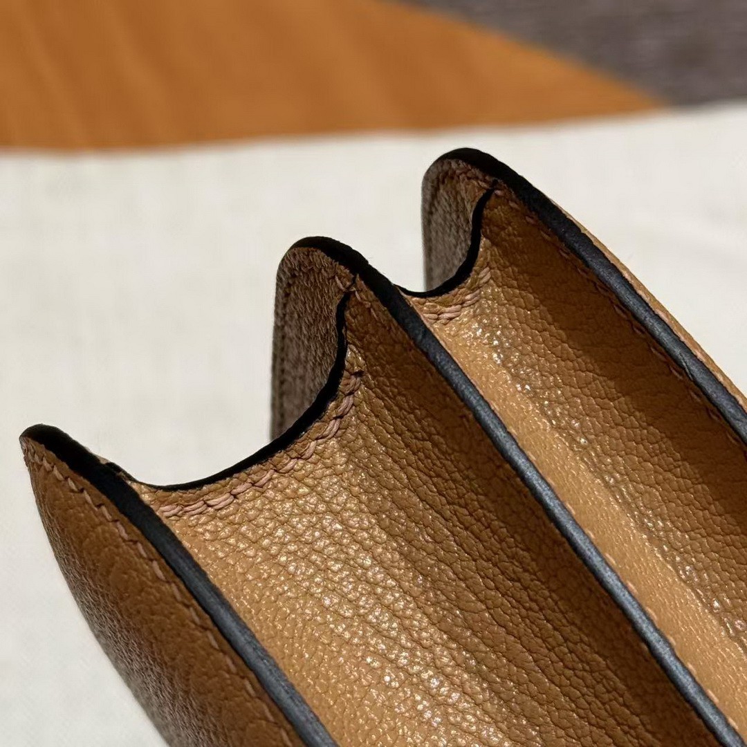 Hermes Constance 19 CM Bag Handmade In Chèvre Calfskin Leather Rose Gold Hardware OM Chai - Image 11