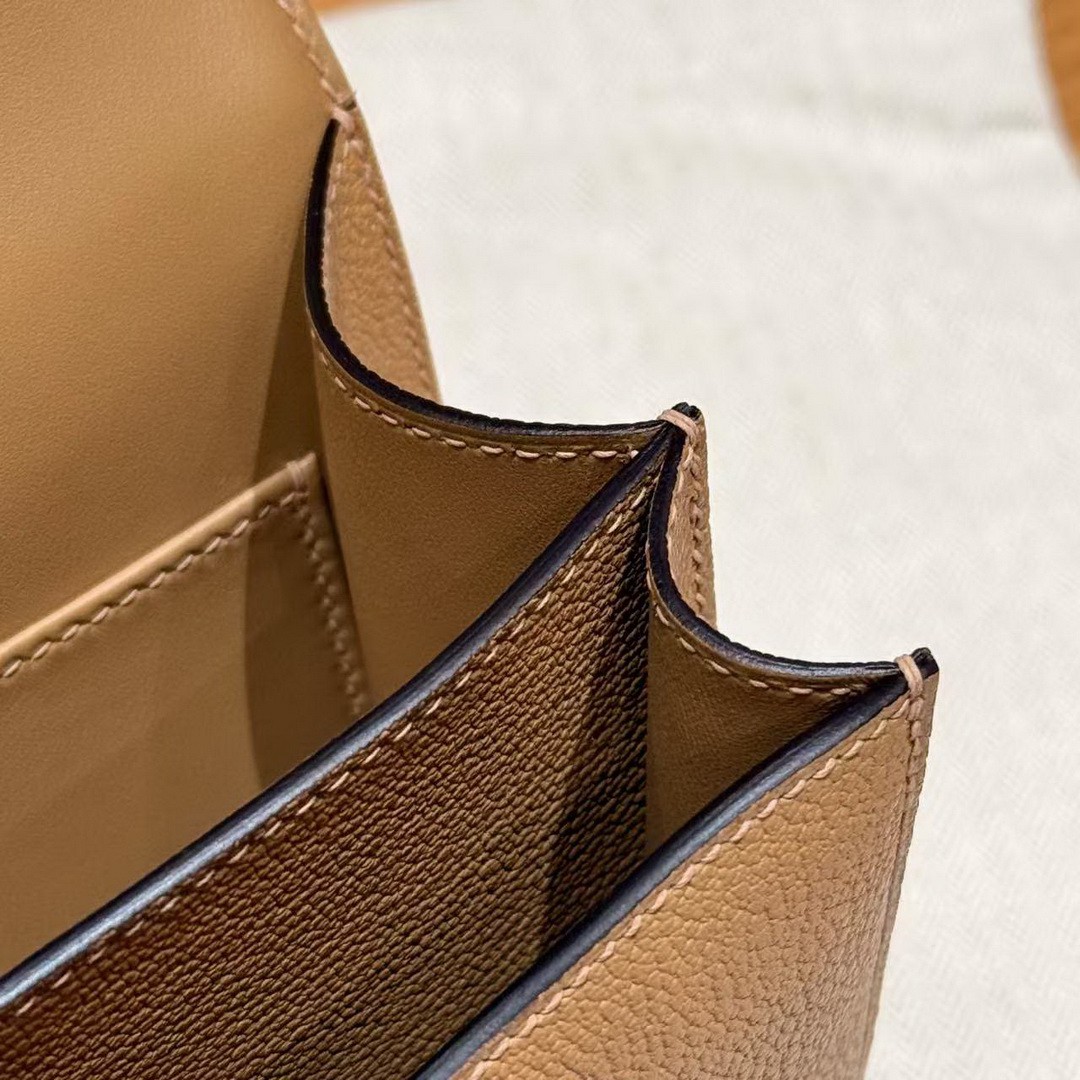 Hermes Constance 19 CM Bag Handmade In Chèvre Calfskin Leather Rose Gold Hardware OM Chai - Image 7