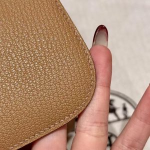 Hermes Constance 19 CM Bag Handmade In Chèvre Calfskin Leather Rose Gold Hardware OM Chai - Image 4