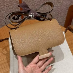 Hermes Constance 19 CM Bag Handmade In Chèvre Calfskin Leather Rose Gold Hardware OM Chai - Image 3