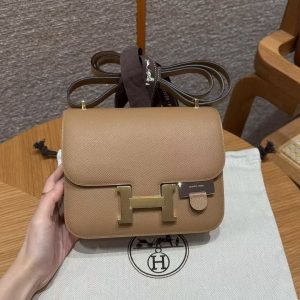Hermes Constance 19 CM Bag Handmade In Epsom Calfskin Leather Gold Hardware OM Chai