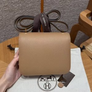 Hermes Constance 19 CM Bag Handmade In Epsom Calfskin Leather Gold Hardware OM Chai - Image 2