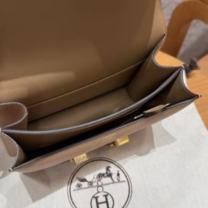 Hermes Constance 19 CM Bag Handmade In Epsom Calfskin Leather Gold Hardware OM Chai - Image 16