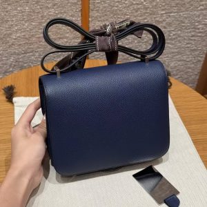 Hermes Constance 19 CM Bag Handmade In Epsom Calfskin Leather Silver Hardware P5 Bleu Tie - Image 2