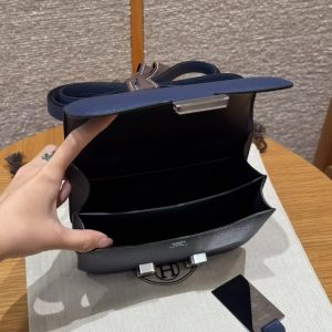 Hermes Constance 19 CM Bag Handmade In Epsom Calfskin Leather Silver Hardware P5 Bleu Tie - Image 13