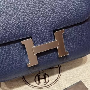 Hermes Constance 19 CM Bag Handmade In Epsom Calfskin Leather Silver Hardware P5 Bleu Tie - Image 11