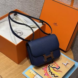 Hermes Constance 19 CM Bag Handmade In Epsom Calfskin Leather Silver Hardware P5 Bleu Tie - Image 9
