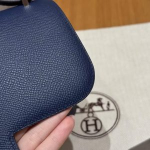 Hermes Constance 19 CM Bag Handmade In Epsom Calfskin Leather Silver Hardware P5 Bleu Tie - Image 6