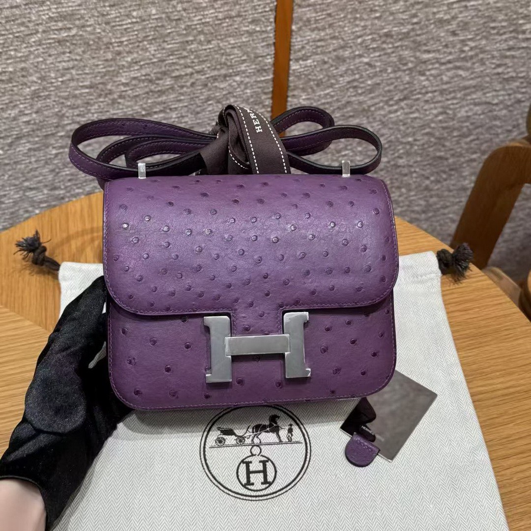 Hermes Constance 19 CM Bag Handmade In KK Ostrich Leather from South Africa Silver Hardware P9 Anemone