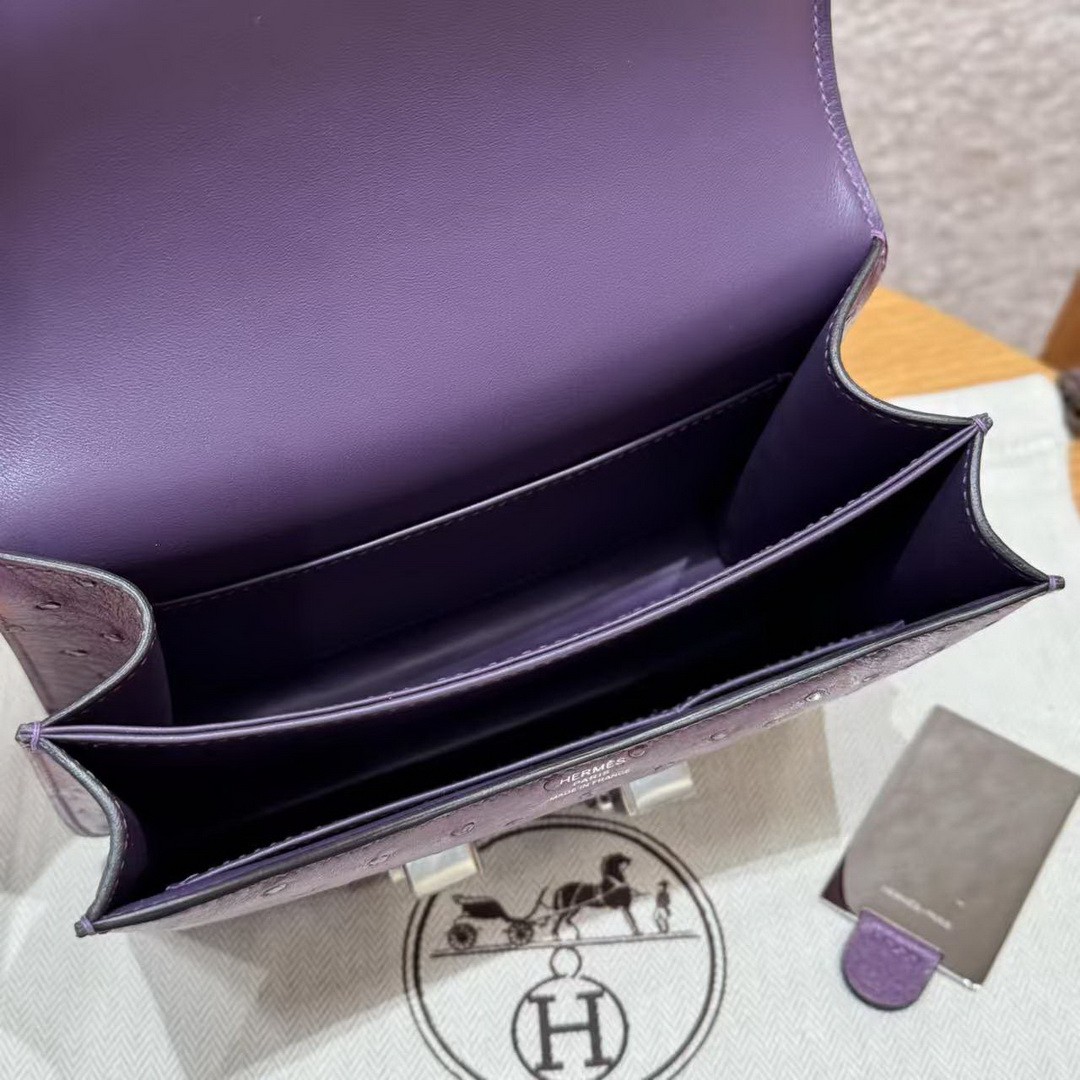 Hermes Constance 19 CM Bag Handmade In KK Ostrich Leather from South Africa Silver Hardware P9 Anemone - Image 22