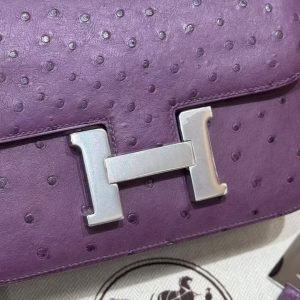 Hermes Constance 19 CM Bag Handmade In KK Ostrich Leather from South Africa Silver Hardware P9 Anemone - Image 14